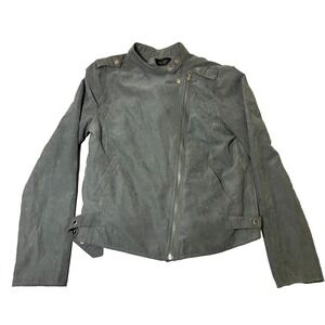 Be Cool Moto Jacket Womens Medium Gray Suede Leather Lined Asymmetrical Zip
